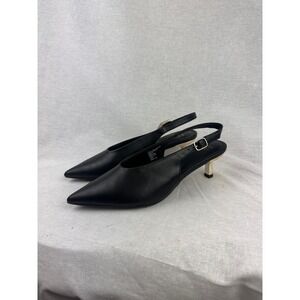 A New Day Womens Black Pointed Toe Slingback Heels Gold Kitten Heel Size 7 NEW